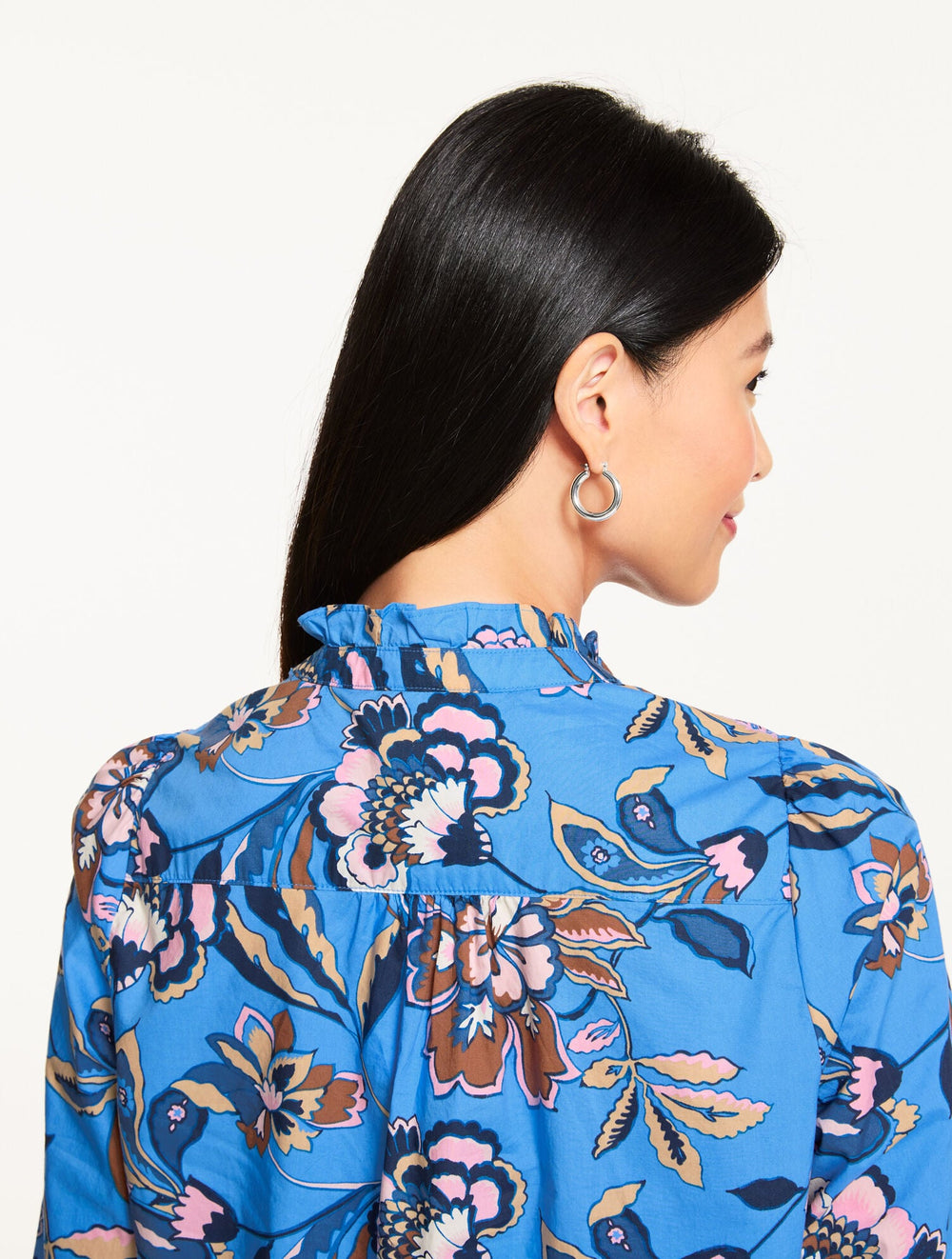 SHORE BLUE MULTI RUFFLE POPOVER - JACOBEAN FANTASIA | Talbots sale