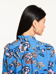 SHORE BLUE MULTI RUFFLE POPOVER - JACOBEAN FANTASIA | Talbots sale