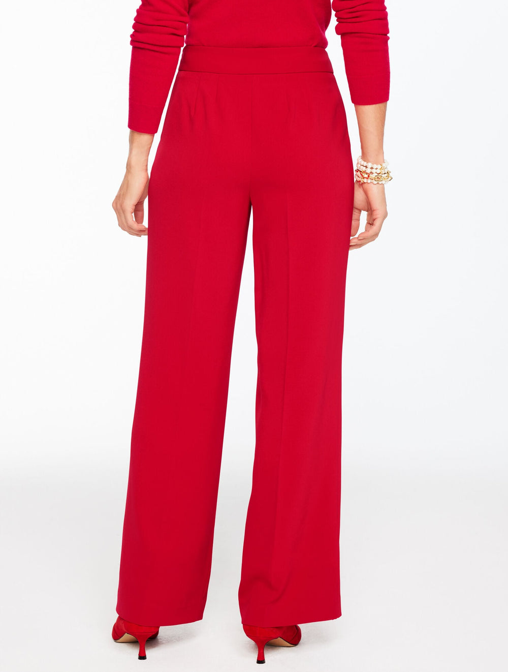 BLACK|RED POP WIDE LEG POLISHED CREPE PANTS | Talbots for sale