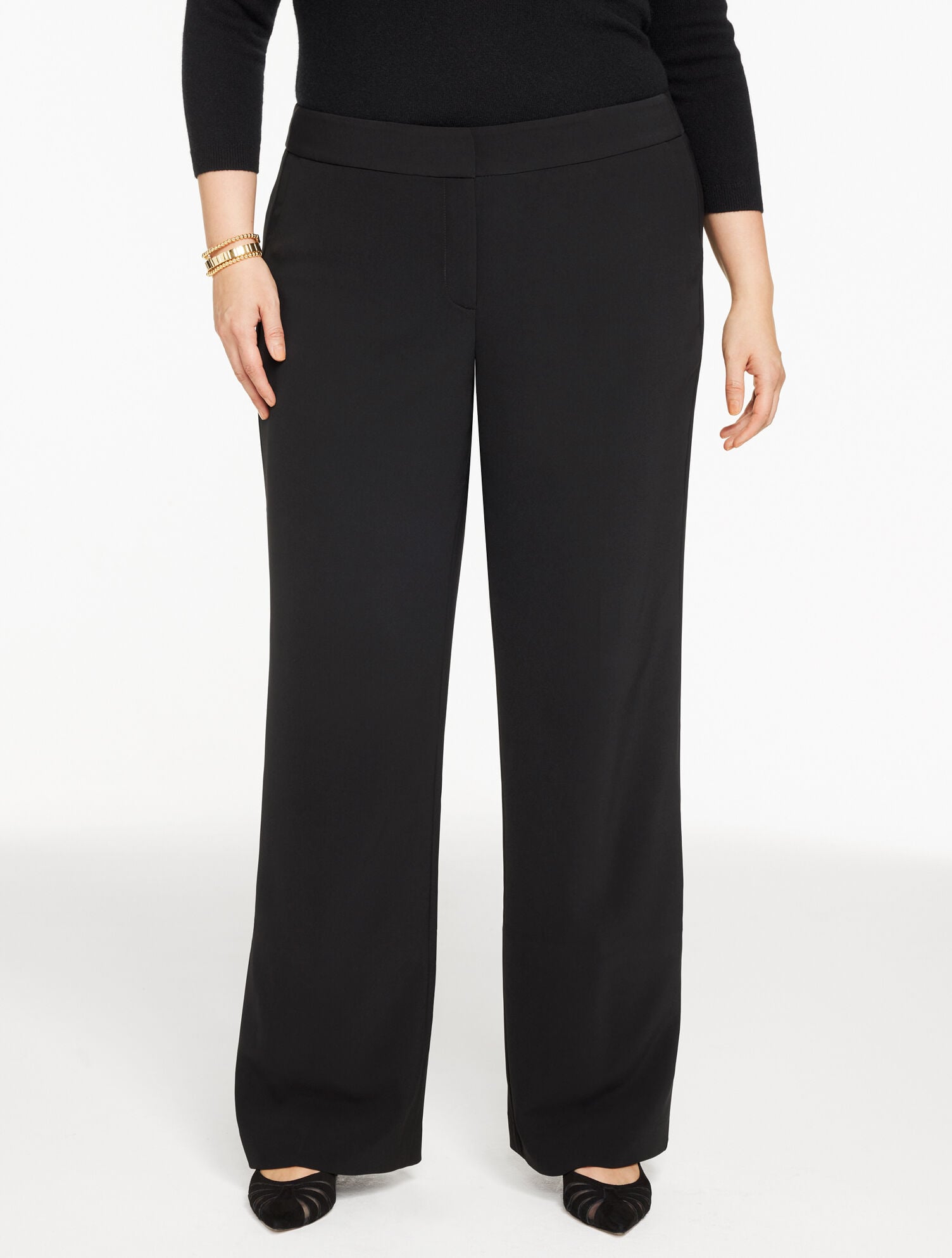 BLACK|RED POP PLUS EXCLUSIVE WIDE LEG POLISHED CREPE PANTS | Talbots sale