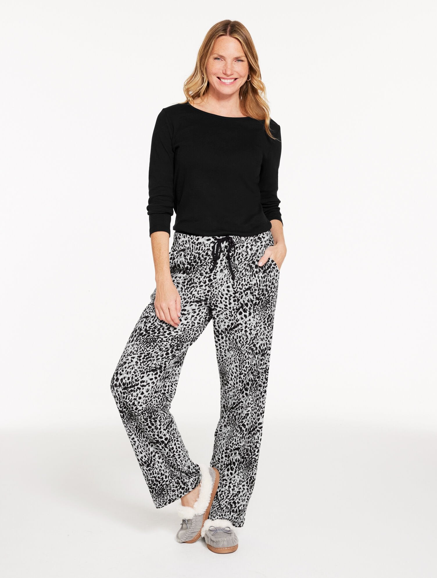 BLACK MULTI COTTON PAJAMA SET - SWIRLY ANIMAL | Talbots US