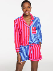 PINK/BLUE PRINTFRESH POPLIN SHORT PAJAMA SET - MIXED STRIPE | Talbots outlet