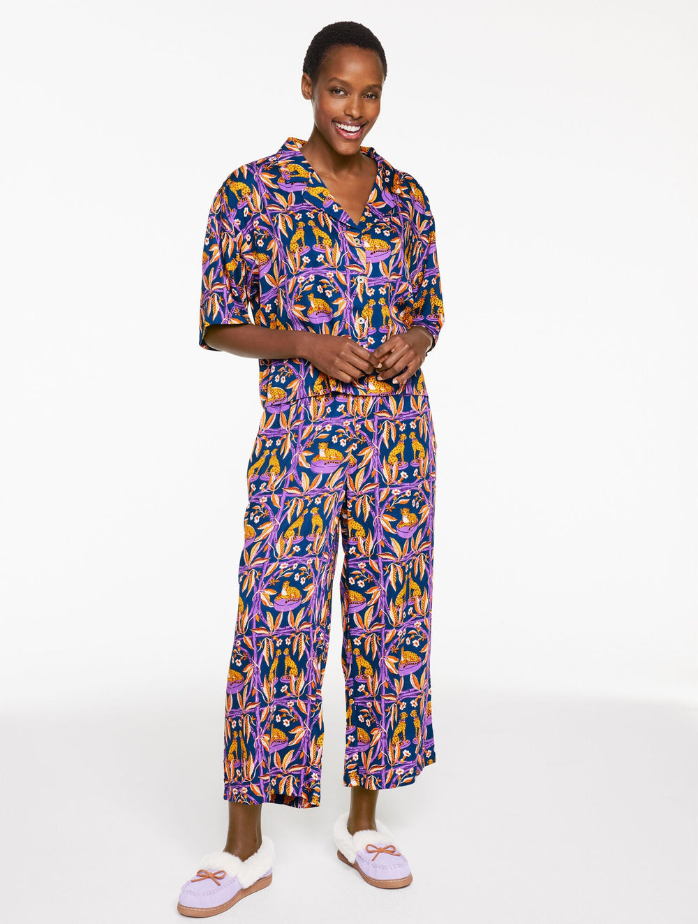 NAVY/PURPLE PRINTFRESH SATIN WILDEST DREAMS PAJAMA SET - ROYAL CHEETAH | Talbots online