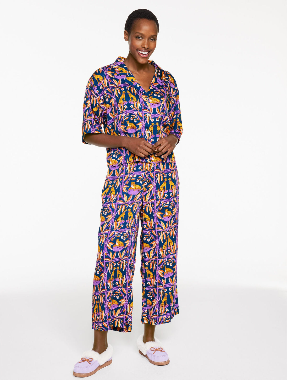 NAVY/PURPLE PRINTFRESH SATIN WILDEST DREAMS PAJAMA SET - ROYAL CHEETAH | Talbots online