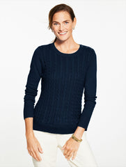 BLACK|BLUE MAJESTY|BRILLIANT PURPLE|ICE GREEN|INDIGO BLUE|IVORY|LUSH GREEN|POND BLUE|RED POP|STUNNING PINK CABLE KNIT CREWNECK SWEATER - COLORS | Talbots for sale