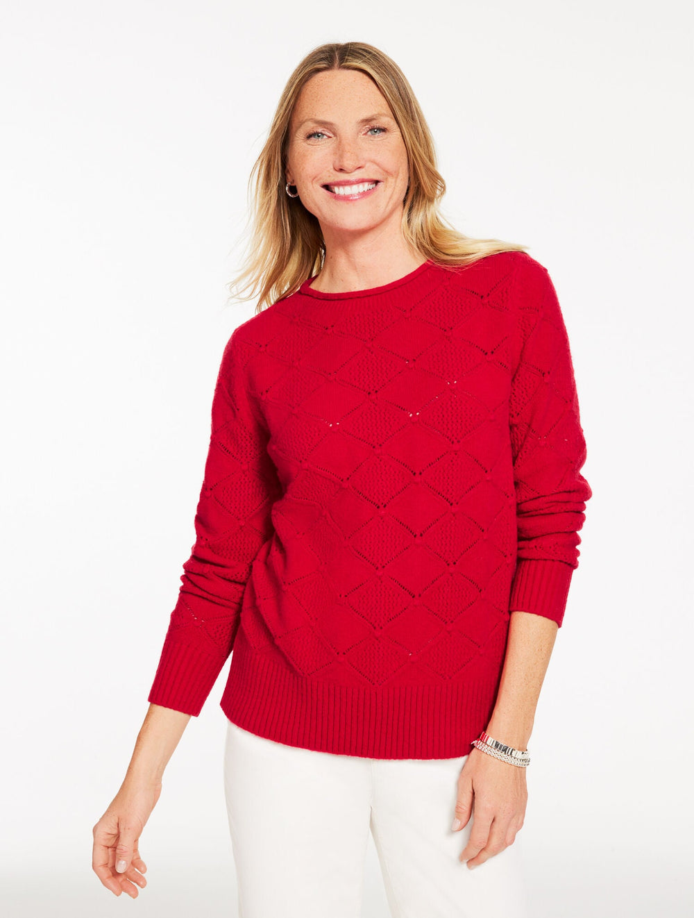 BRILLIANT PURPLE|IVORY|RED POP BOBBLE TEXTURE CREWNECK SWEATER | Talbots near me