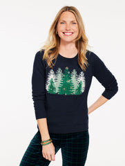 INDIGO MULTI TREE CREWNECK PULLOVER | Talbots online