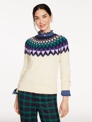 IVORY MULTI TEXTURED FAIR ISLE YOKE SWEATER | Talbots online