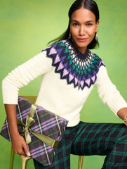 IVORY MULTI TEXTURED FAIR ISLE YOKE SWEATER | Talbots online