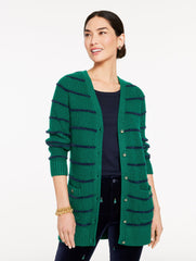 LUSH GREEN MULTI V-NECK CARDIGAN - JOLLY STRIPE | Talbots on sale