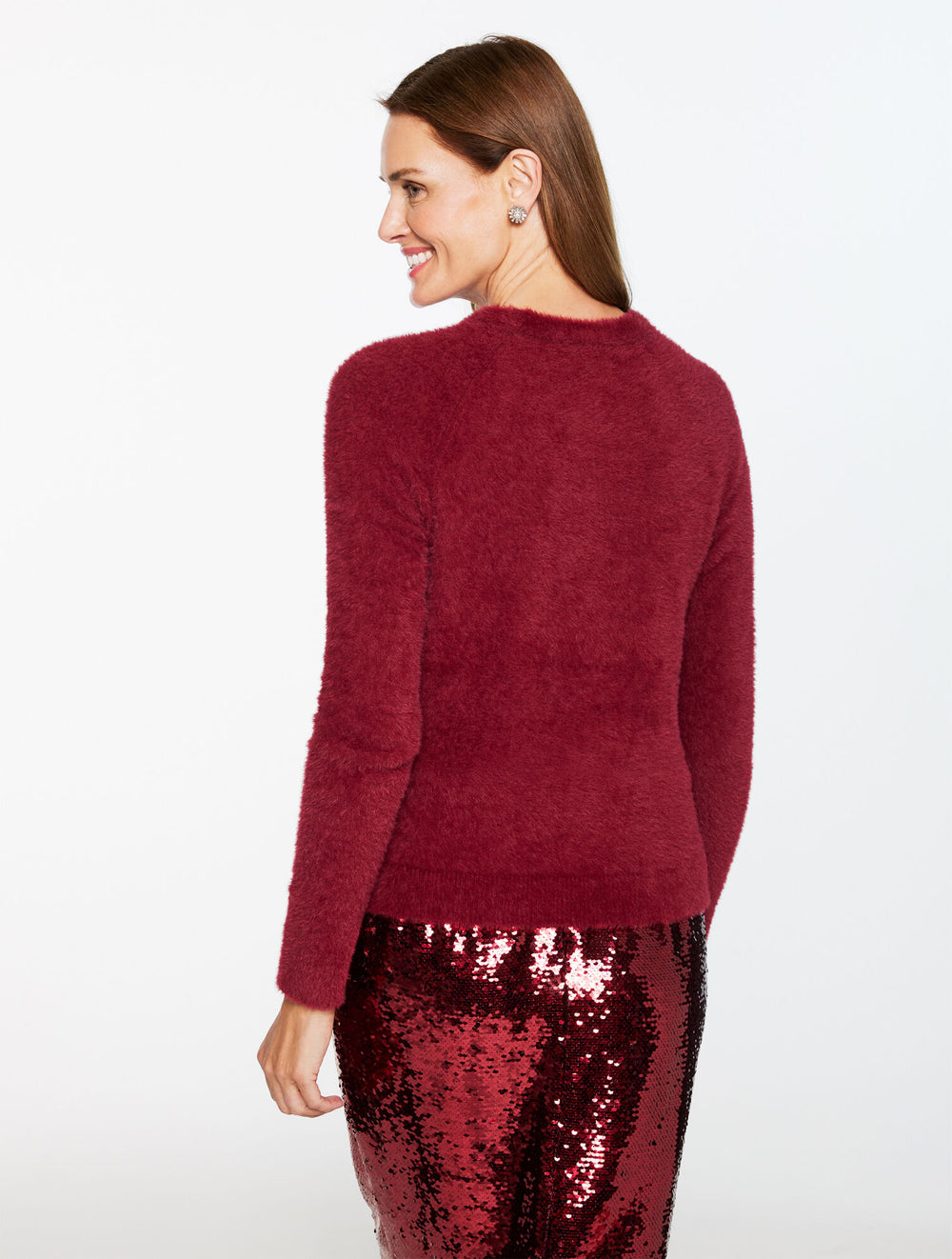 IVORY|PORT WINE|RED POP PLUSH CREWNECK SWEATER | Talbots discount