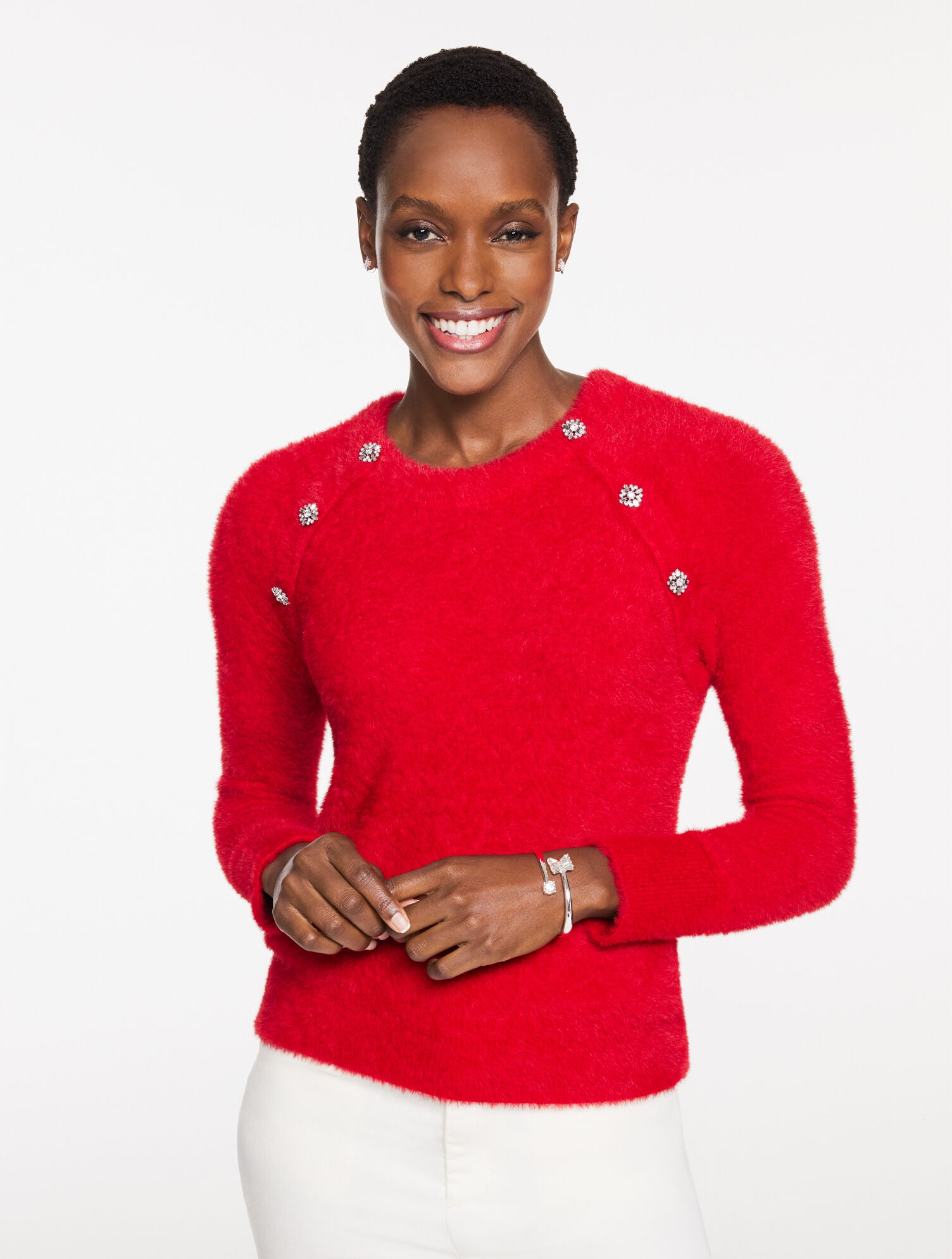 IVORY|PORT WINE|RED POP PLUSH CREWNECK SWEATER | Talbots discount