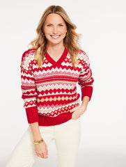 RED POP MULTI V-NECK SWEATER - TWILIGHT FAIR ISLE | Talbots near me
