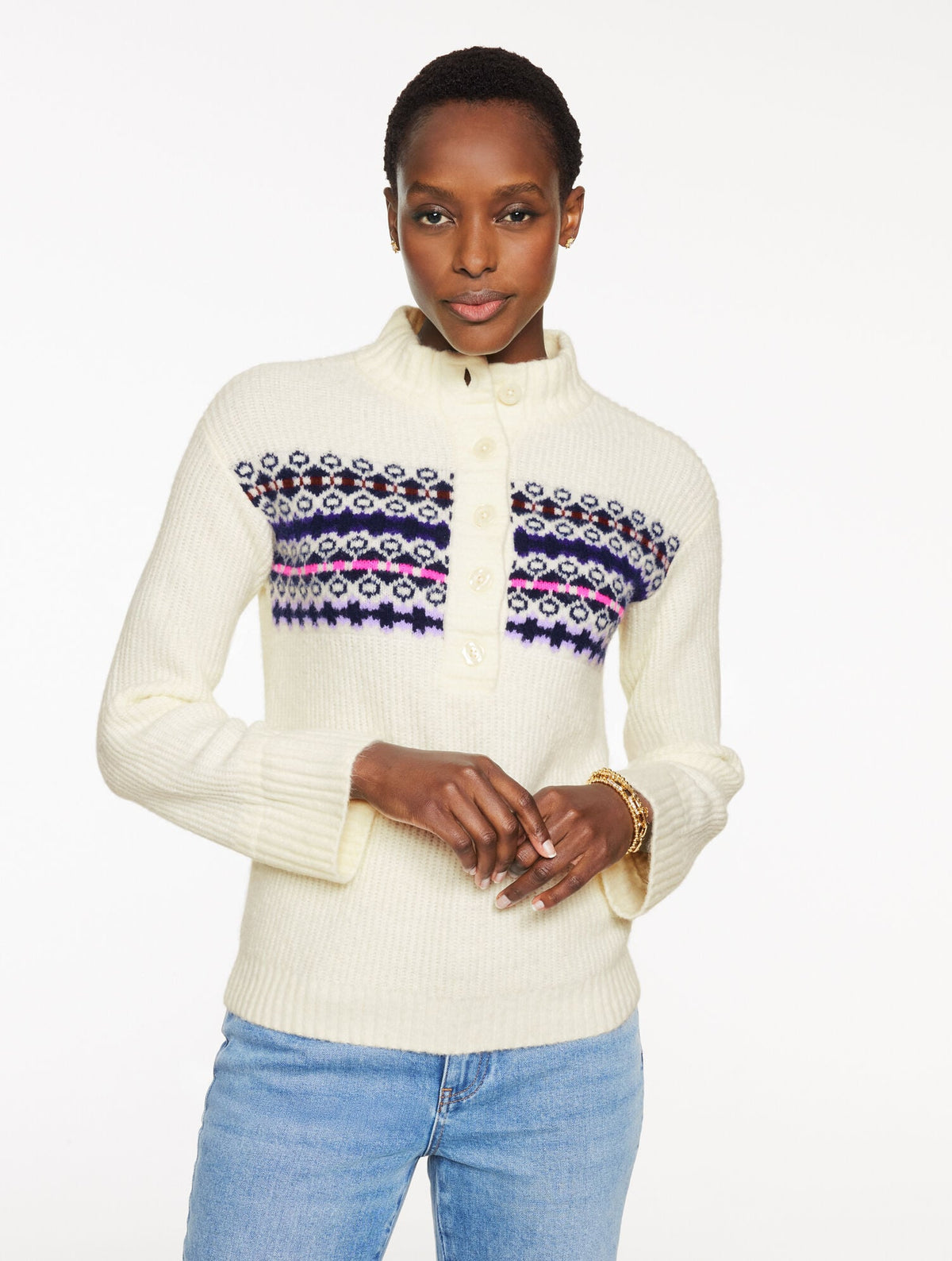 IVORY MULTI SHAKER HENLEY PULLOVER - FAIR ISLE | Talbots online