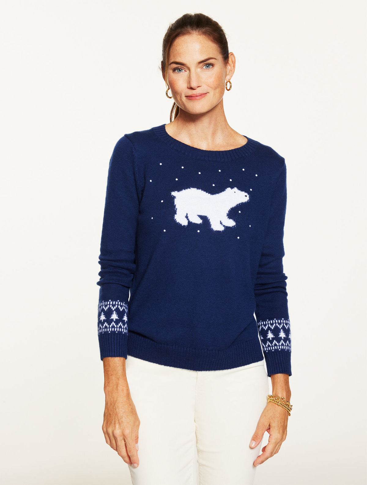 INDIA INK MULTI CREWNECK SWEATER - POLAR BEAR | Talbots sale