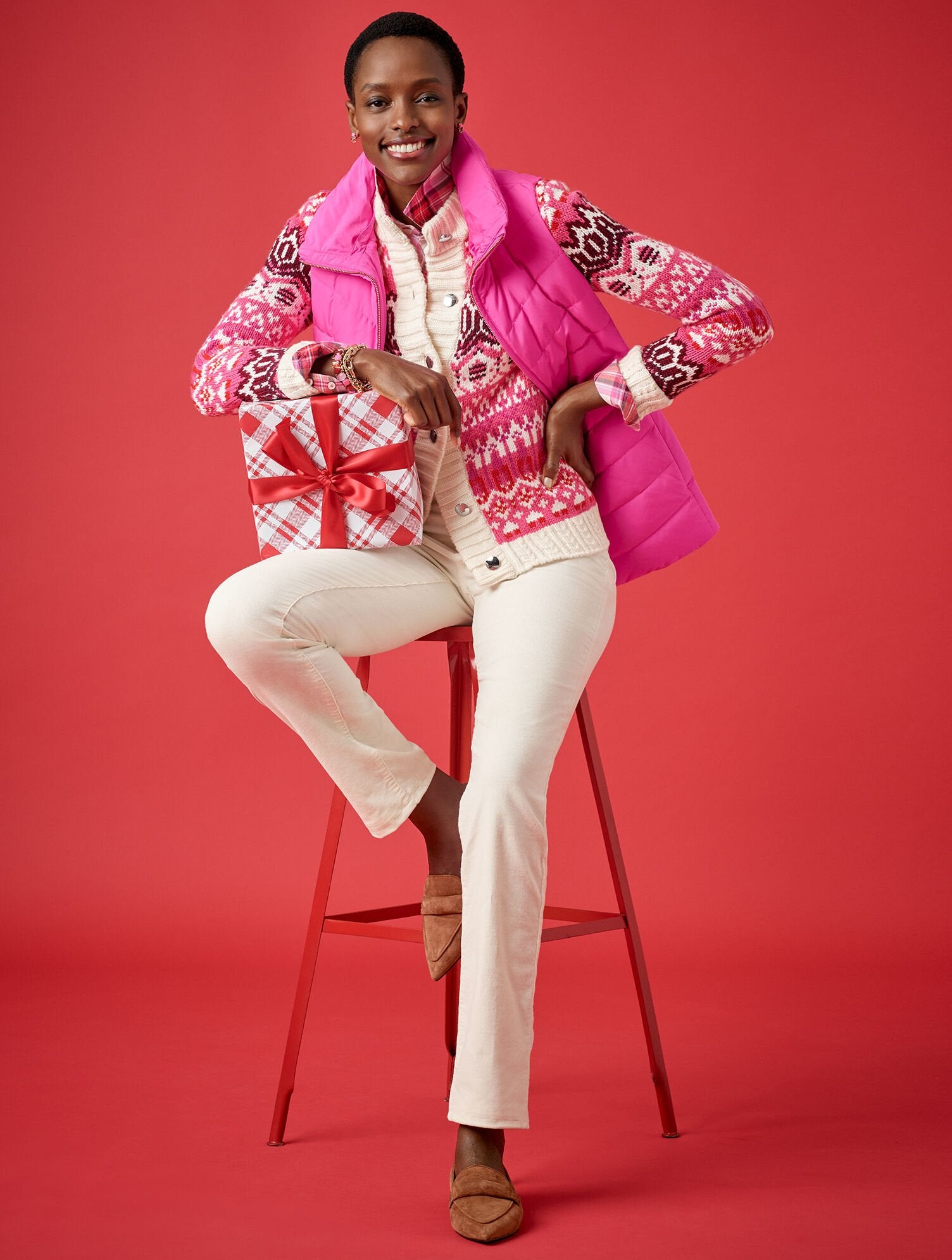 IVORY/STUNNING PINK MULTI MOCKNECK CARDIGAN - MODERN FAIR ISLE | Talbots US