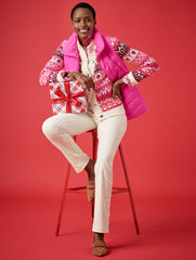 IVORY/STUNNING PINK MULTI MOCKNECK CARDIGAN - MODERN FAIR ISLE | Talbots US