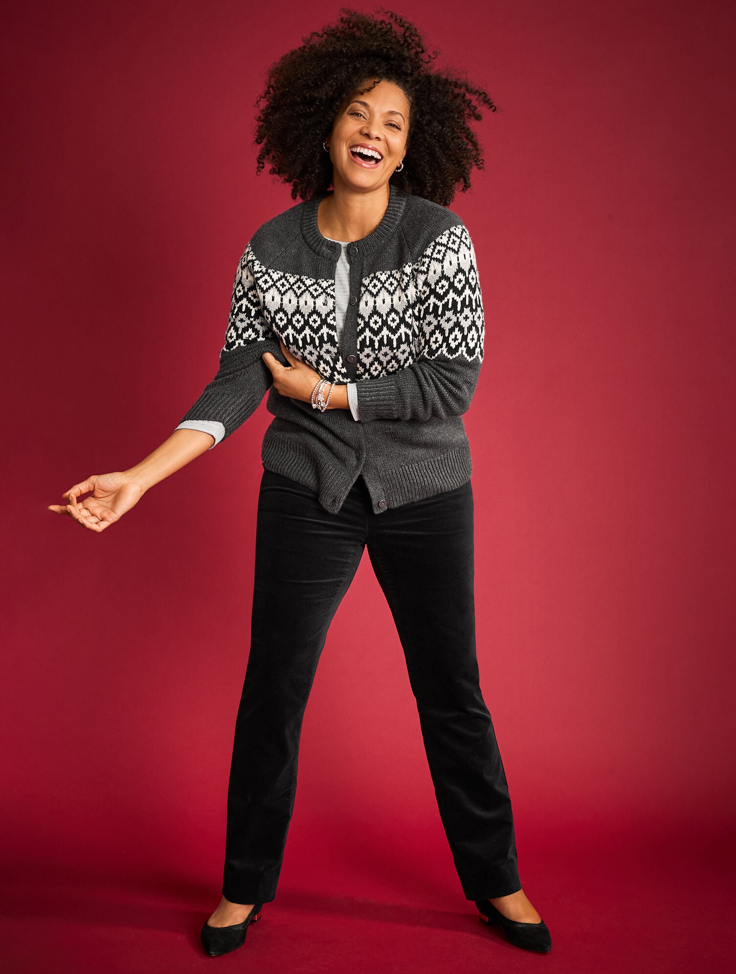 SHADOW HEATHER/IVORY CREWNECK CARDIGAN - PLACED FAIR ISLE | Talbots near me