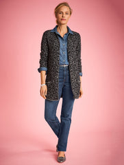 SHADOW HEATHER MULTI SNOW LEOPARD JACQUARD CARDIGAN | Talbots outlet