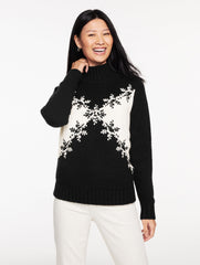 BLACK/IVORY EMBROIDERED MOCKNECK SWEATER - SNOWFLAKE | Talbots for sale