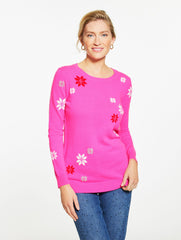 STUNNING PINK MULTI CASHMERE CREWNECK SWEATER - MULTI SNOWFLAKE | Talbots outlet