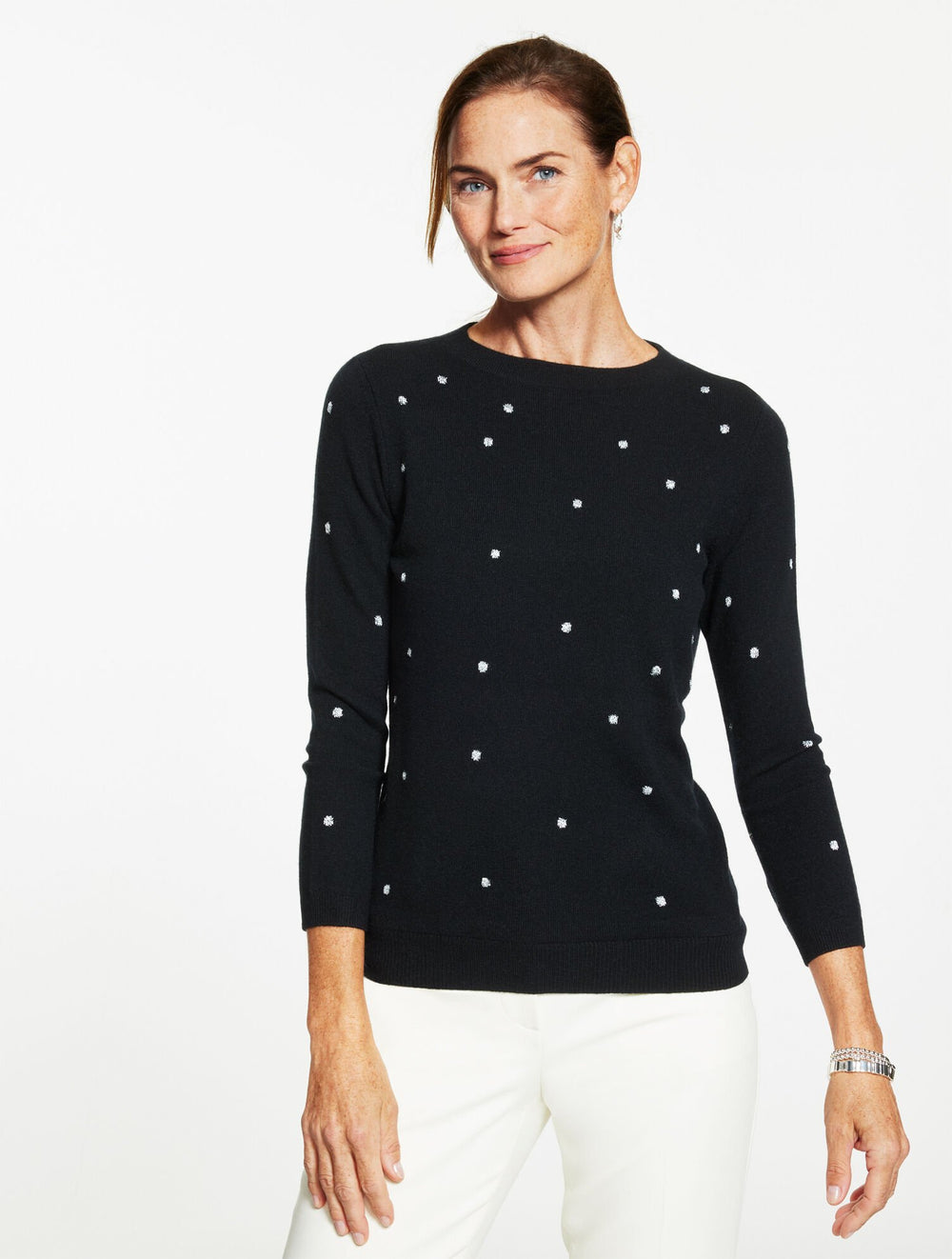 BLACK/SILVER AUDREY CASHMERE SWEATER - METALLIC DOT | Talbots outlet
