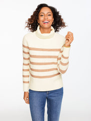 IVORY/COCONUT HTHR/GOLD TURTLENECK SWEATER - SEQUIN STRIPE | Talbots online