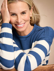 IVORY/INDIGO|IVORY/TOASTED COCONUT HTH THE CLASSIC ROLL NECK SWEATER - STRIPED | Talbots on sale