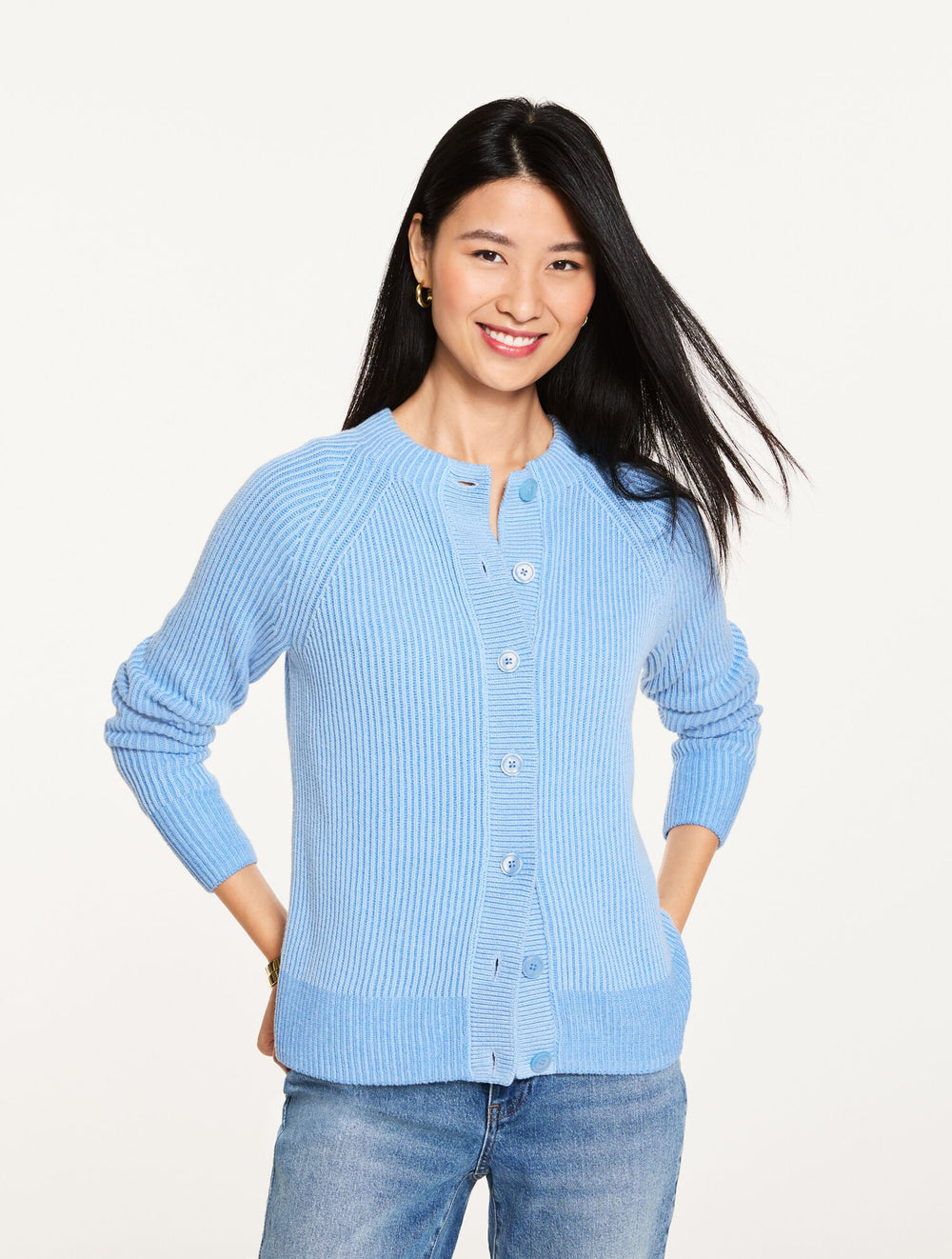 BLUE CRYSTAL/LAKESIDE|SESAME HEATHER/IVORY|TEAL COAST/FIELD GREEN SHAKER STITCH CREWNECK CARDIGAN | Talbots online