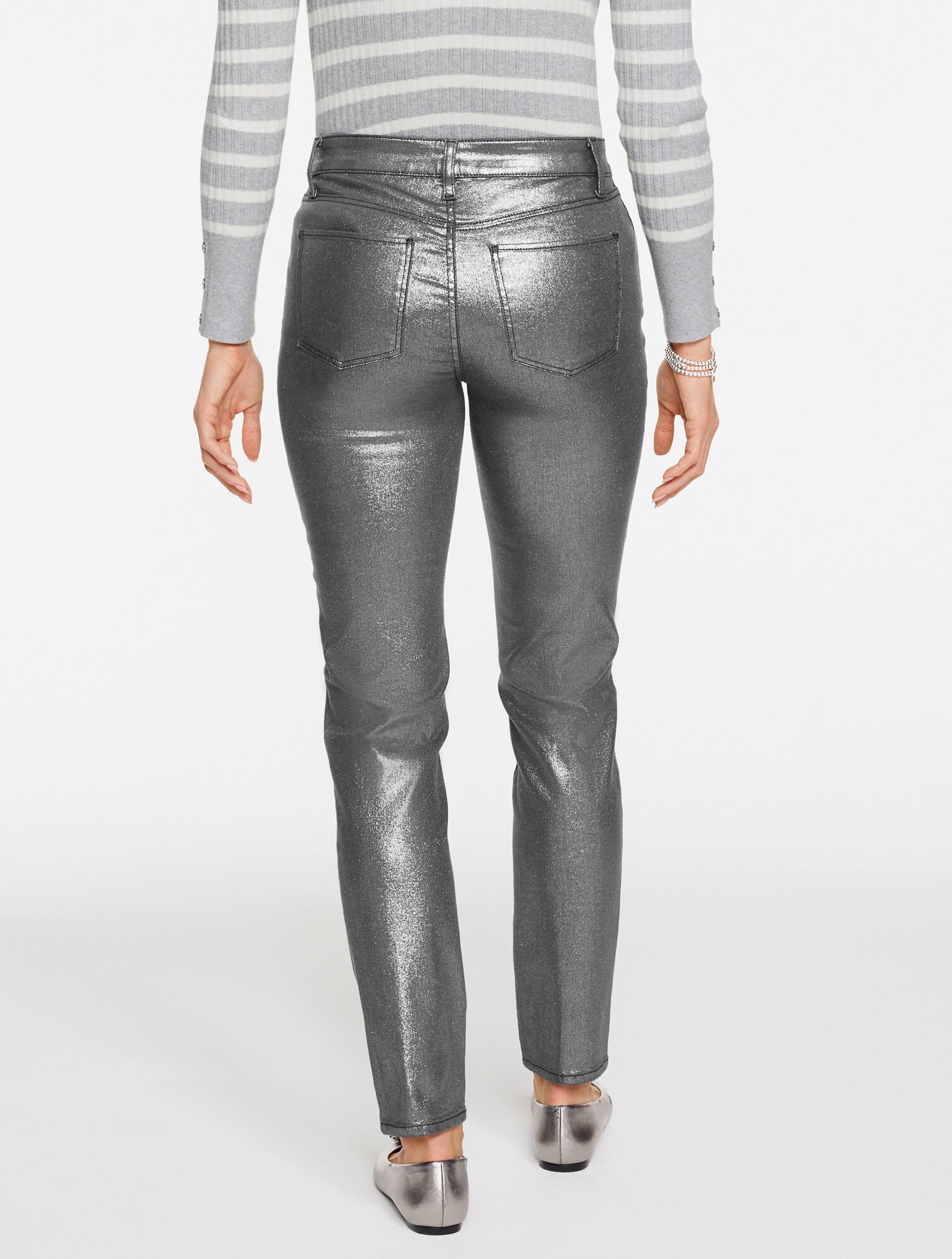 PEWTER METALLIC FOIL SLIM ANKLE JEANS - PEWTER FOIL | Talbots outlet