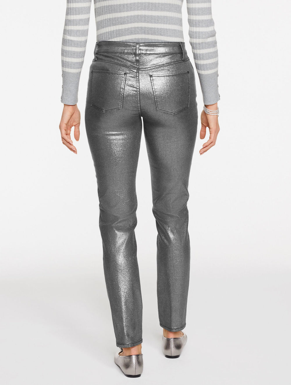 PEWTER METALLIC FOIL SLIM ANKLE JEANS - PEWTER FOIL | Talbots outlet