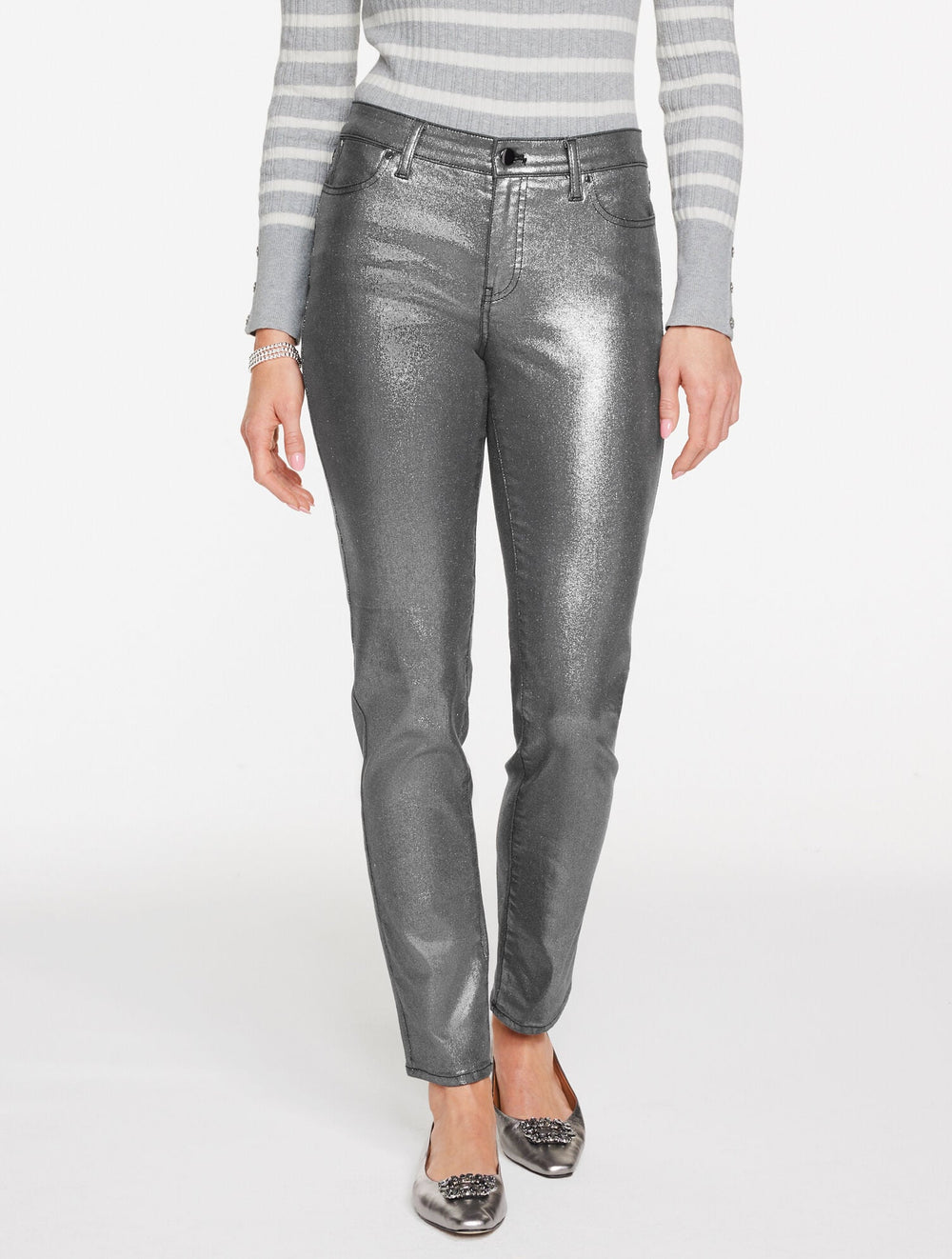 PEWTER METALLIC FOIL SLIM ANKLE JEANS - PEWTER FOIL | Talbots outlet