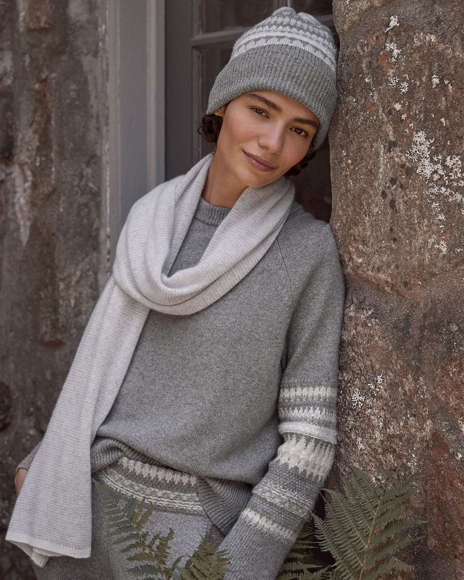 BEND FAIRISLE FOG HTHR ORGANIC COTTON BLEND NOSTALGIC FAIR ISLE CREWNECK SWEATER | Talbots outlet
