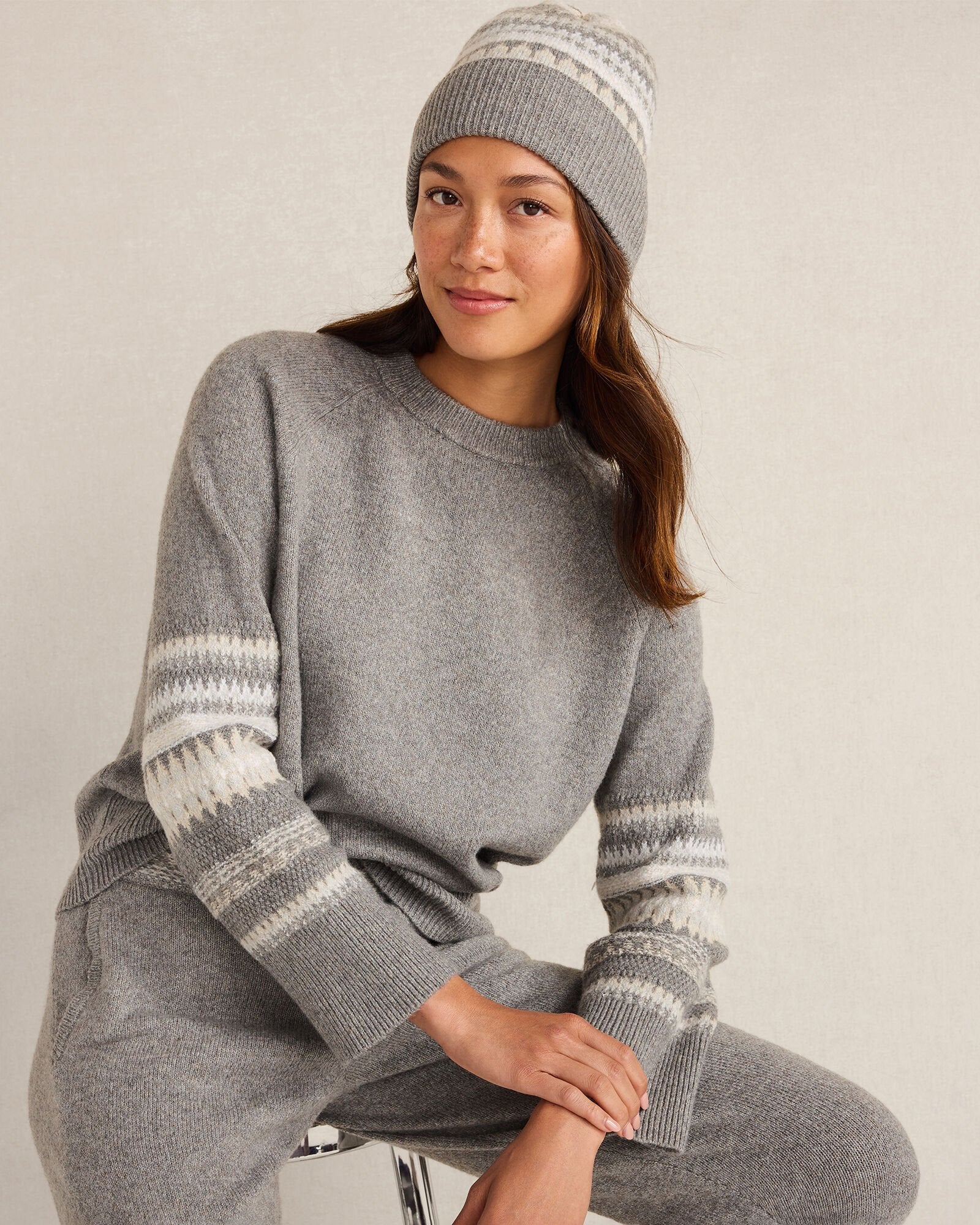 BEND FAIRISLE FOG HTHR ORGANIC COTTON BLEND NOSTALGIC FAIR ISLE CREWNECK SWEATER | Talbots near me