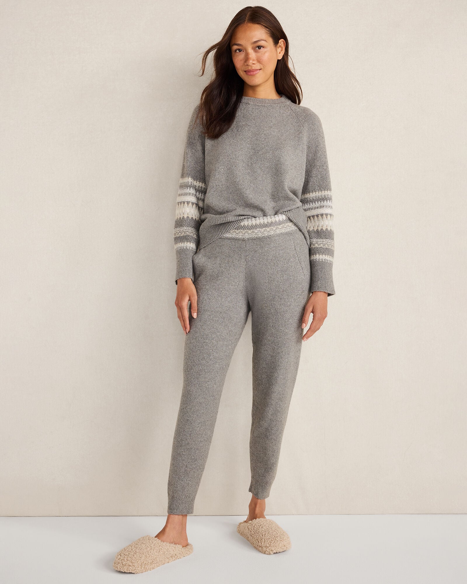 BEND FAIRISLE FOG HTHR ORGANIC COTTON BLEND NOSTALGIC FAIR ISLE JOGGERS | Talbots US