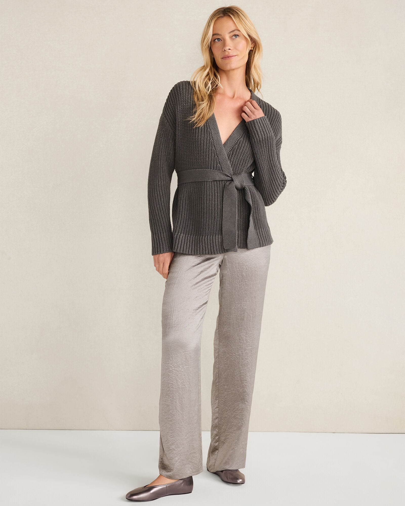 RAINFALL W/LUREX COTTON BLEND LUREX BELTED CARDIGAN | Talbots on sale