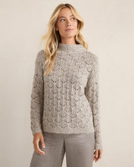 OYSTER SHELL W/LUREX LUREX BLEND POINTELLE CREWNECK SWEATER | Talbots online