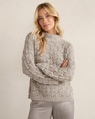 OYSTER SHELL W/LUREX LUREX BLEND POINTELLE CREWNECK SWEATER | Talbots online