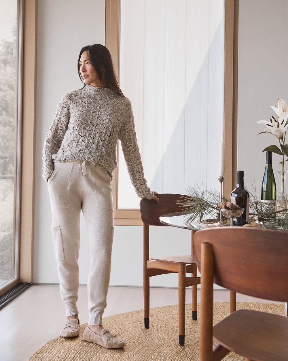 OYSTER SHELL W/LUREX LUREX BLEND POINTELLE CREWNECK SWEATER | Talbots online