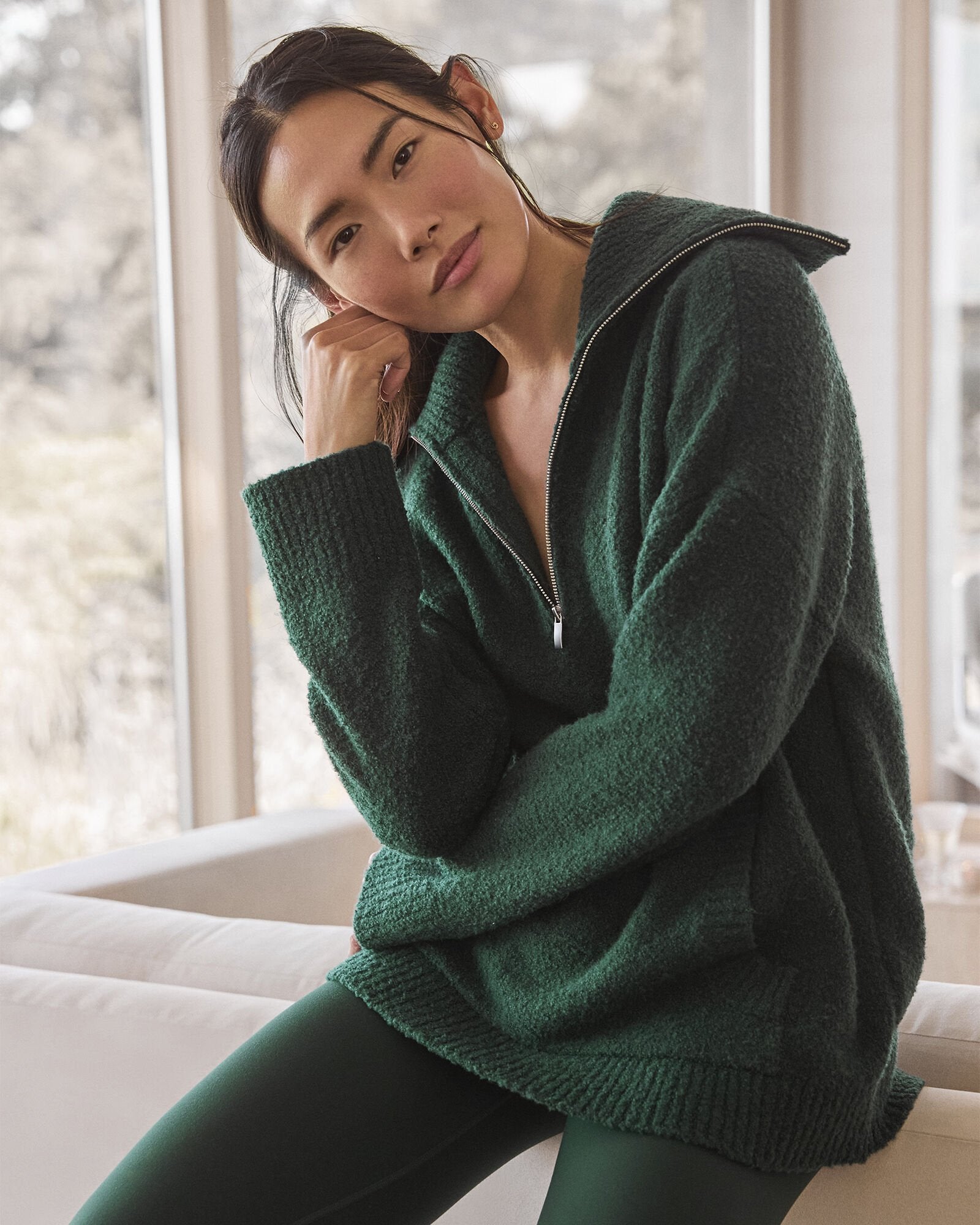 IVORY|HUNTER BOUCLE HALF-ZIP PULLOVER | Talbots online