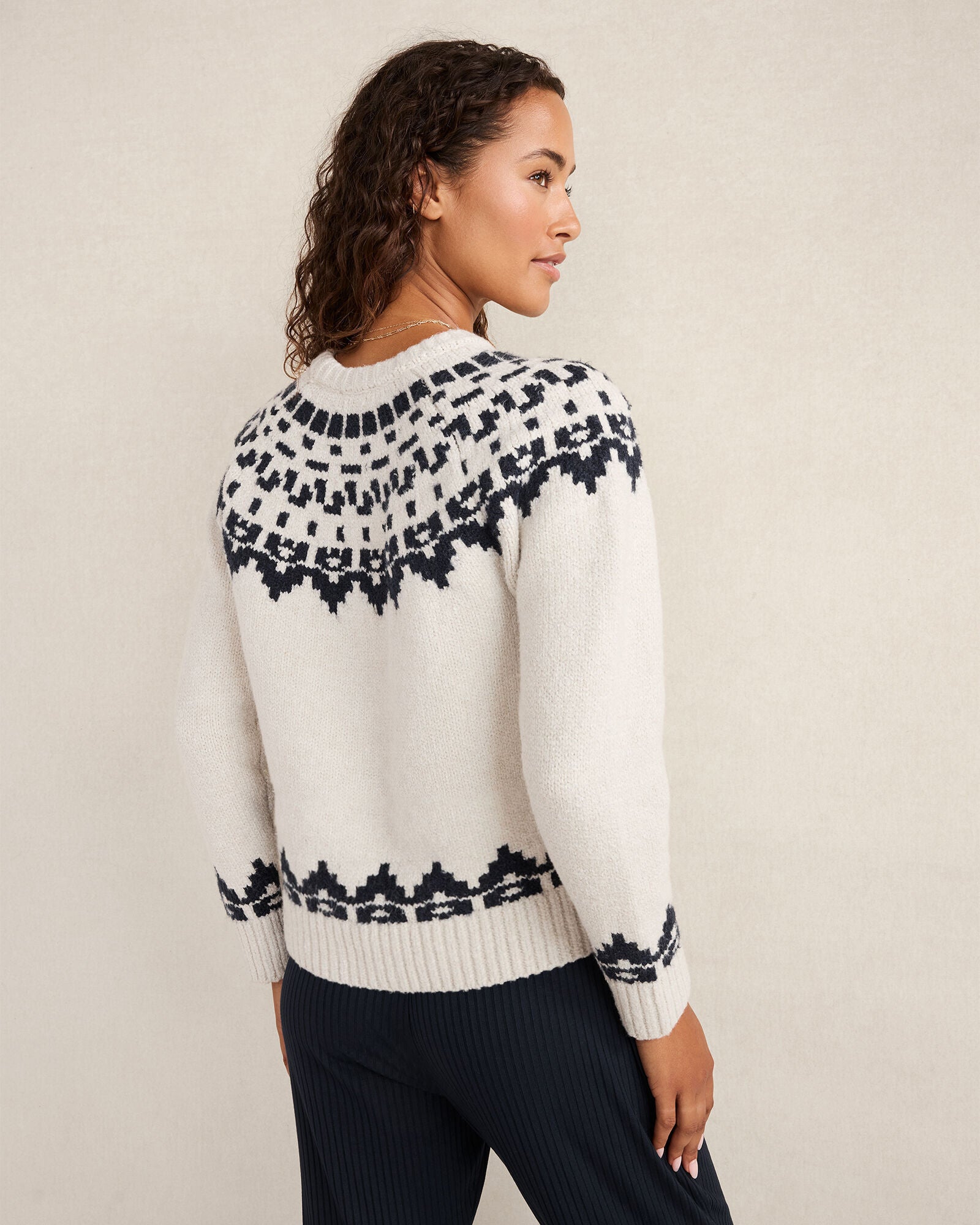 FULL MOON/NIGHTFALL HTHR ORGANIC COTTON BLEND JUNEAU FAIR ISLE CREWNECK SWEATER | Talbots online