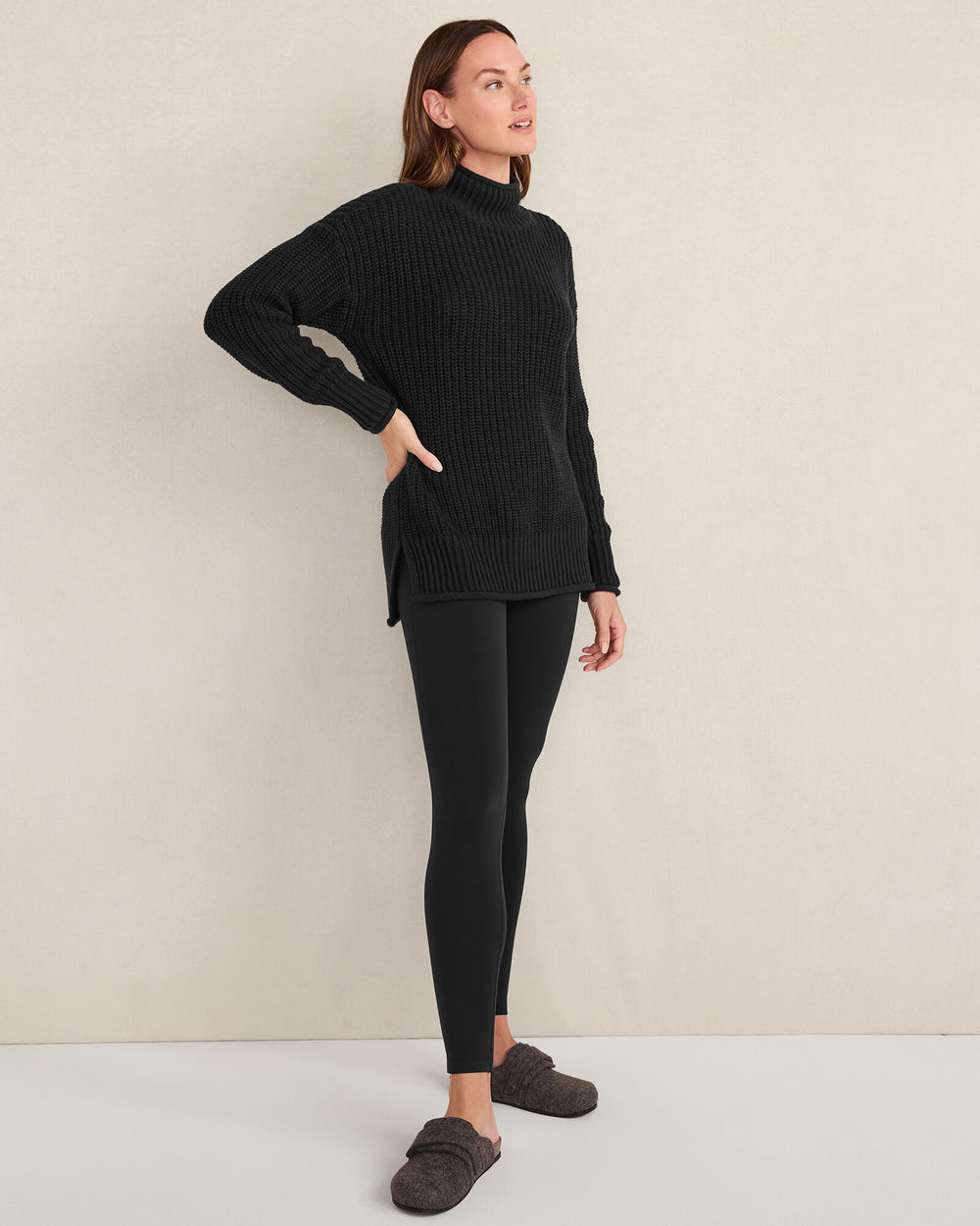 BLACK|SLATE BROWN BALANCE FLEECE-LINED LEGGINGS | Talbots near me