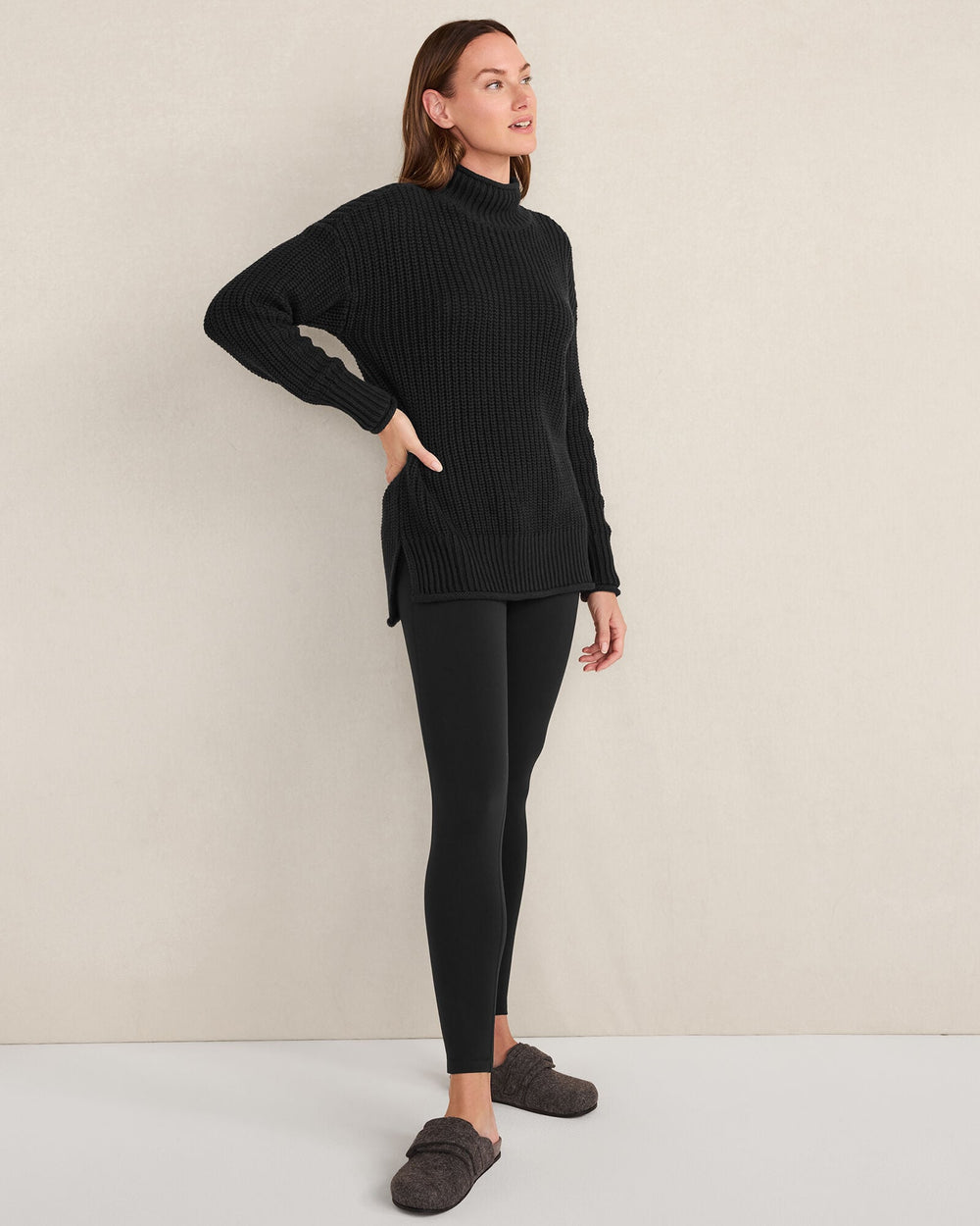 BLACK|SLATE BROWN BALANCE FLEECE-LINED LEGGINGS | Talbots sale