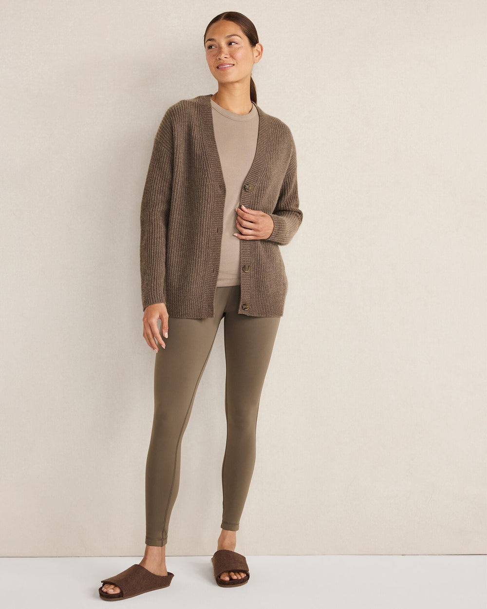 BLACK|SLATE BROWN BALANCE FLEECE-LINED LEGGINGS | Talbots online