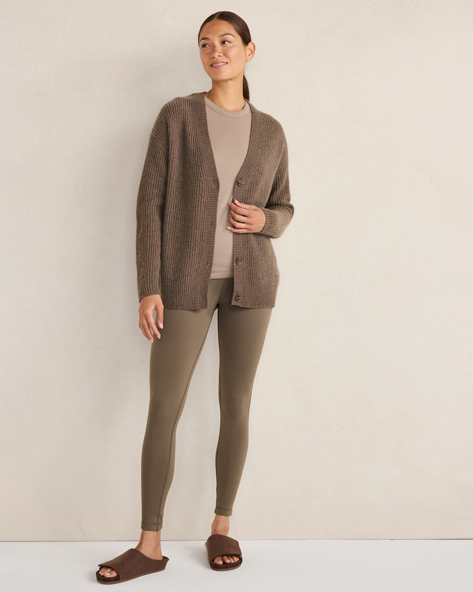 BLACK|SLATE BROWN BALANCE FLEECE-LINED LEGGINGS | Talbots sale