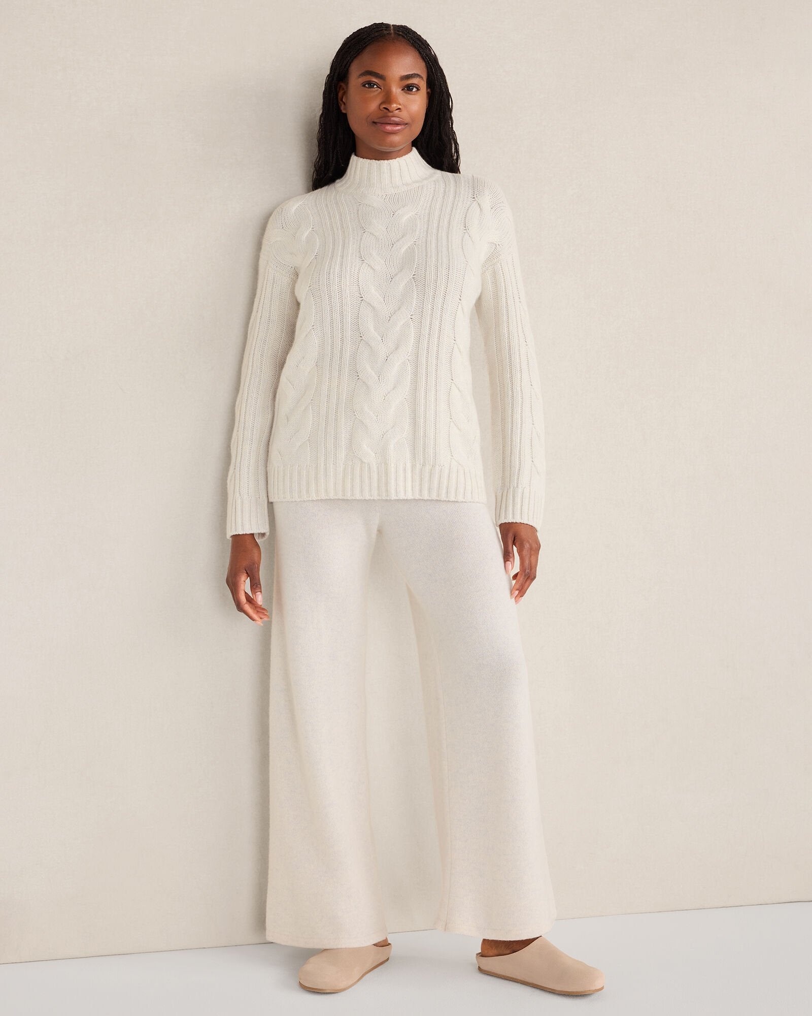 DRIFTWOOD HTHR|FULL MOON HTHR|HUNTER HTHR|SEA MIST HEATHER CASHMERE CABLE MOCKNECK SWEATER | Talbots online