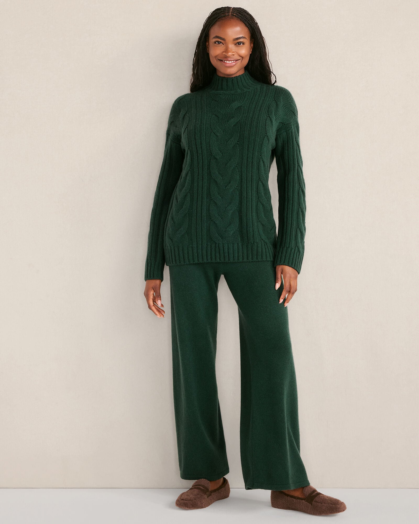 DRIFTWOOD HTHR|FULL MOON HTHR|HUNTER HTHR|SEA MIST HEATHER CASHMERE CABLE MOCKNECK SWEATER | Talbots discount