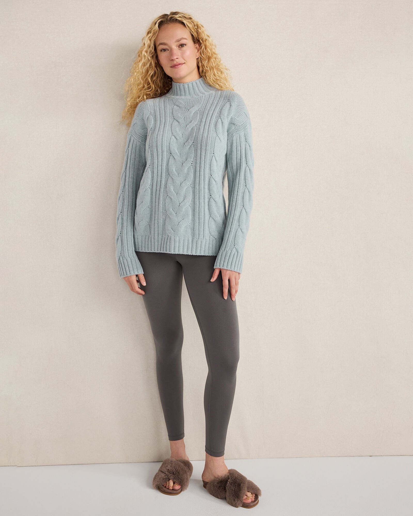 DRIFTWOOD HTHR|FULL MOON HTHR|HUNTER HTHR|SEA MIST HEATHER CASHMERE CABLE MOCKNECK SWEATER | Talbots online