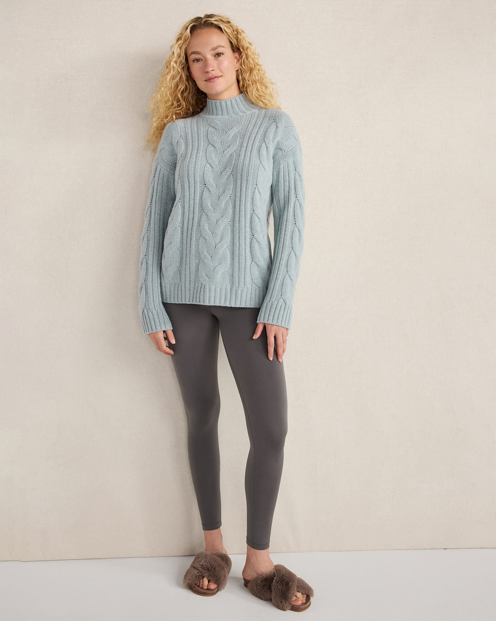 DRIFTWOOD HTHR|FULL MOON HTHR|HUNTER HTHR|SEA MIST HEATHER CASHMERE CABLE MOCKNECK SWEATER | Talbots discount