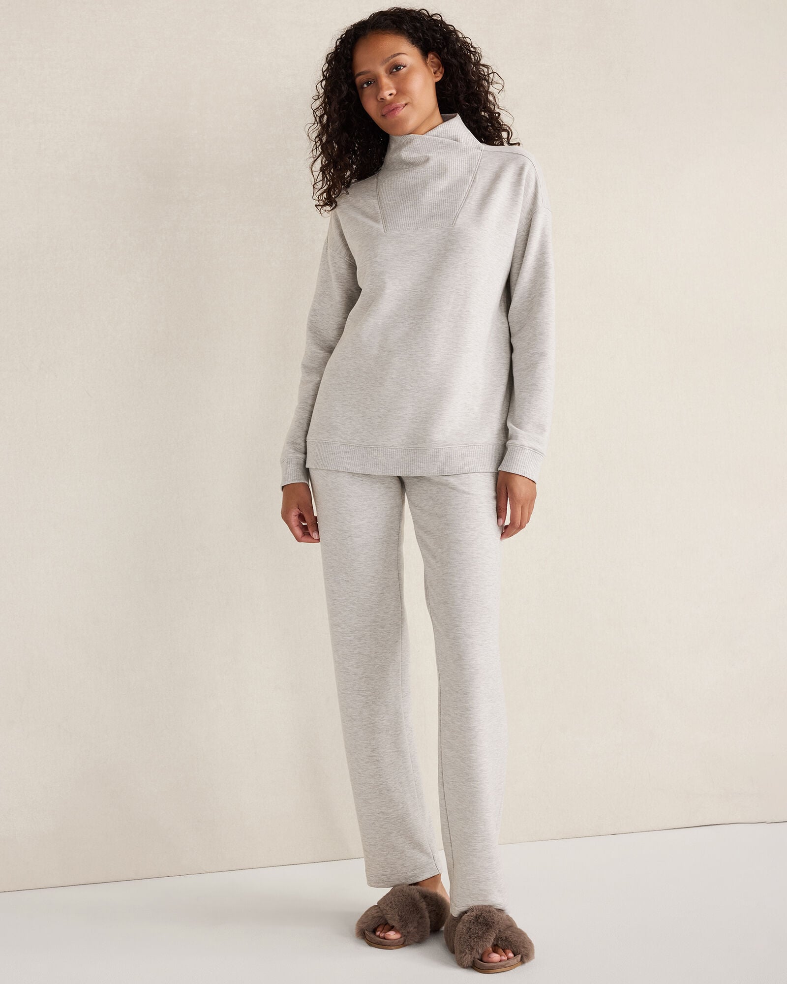 FROST HTHR|TAUPE HEATHER|HUNTER FLEECE CROSSOVER SWEATSHIRT | Talbots online